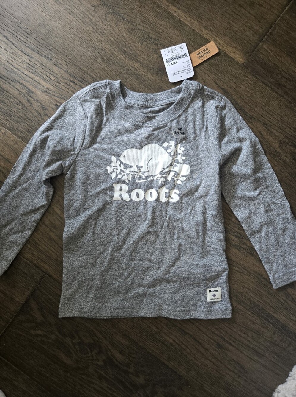 Roots Kids Long Sleeve Logo Tee — Heather Gray with White Logo